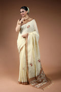 Beige Linen Handwork Saree With Blouse Piece