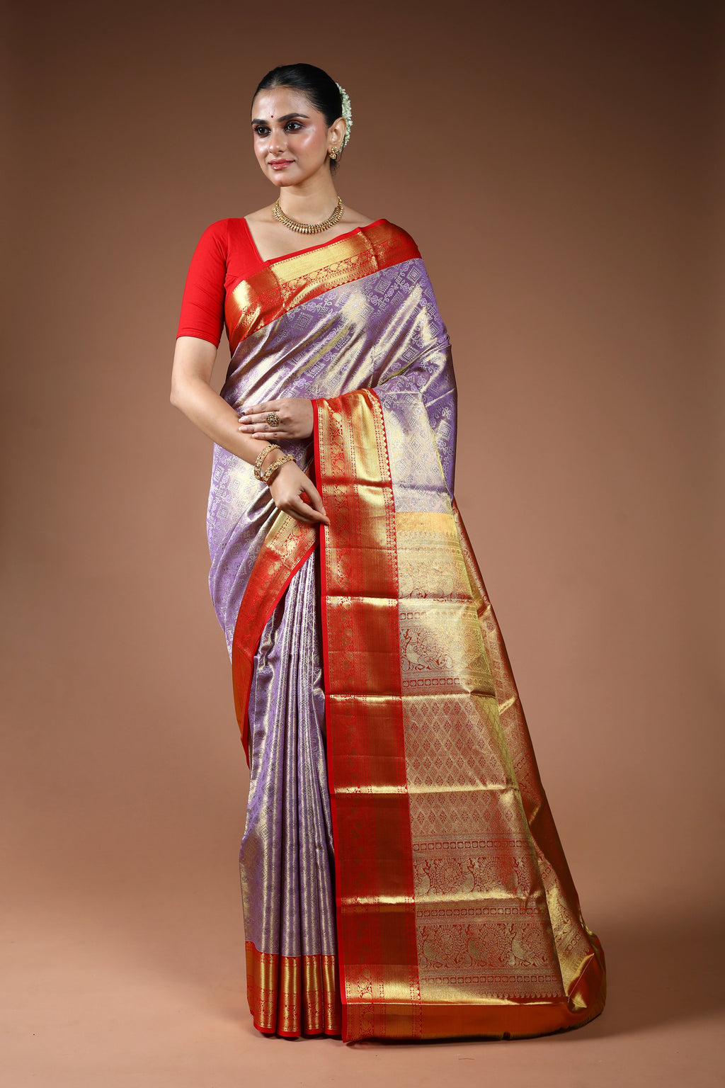 Lavender Tissue Kanjivaram Saree With Blouse Piece