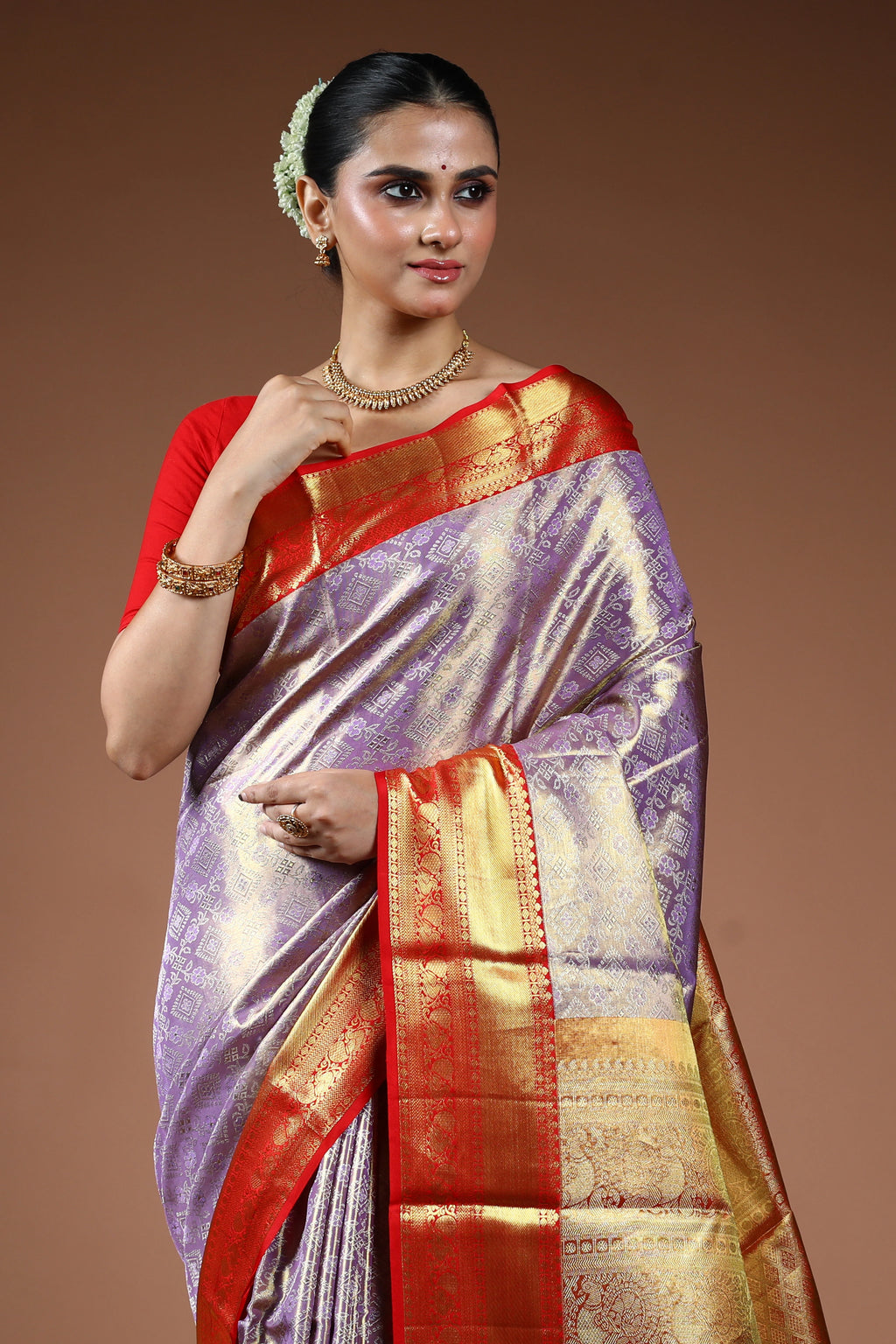 Lavender Tissue Kanjivaram Saree With Blouse Piece