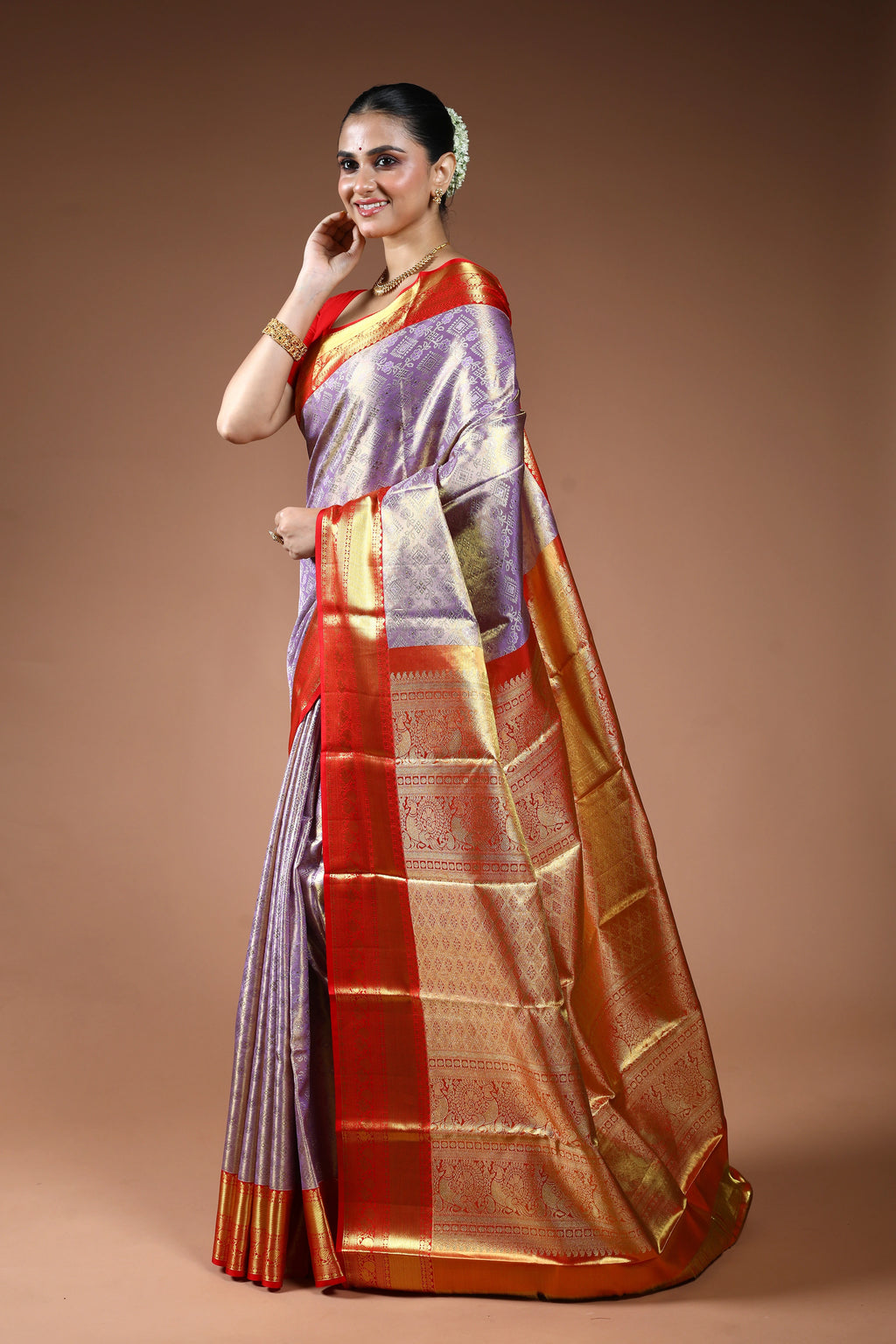 Lavender Tissue Kanjivaram Saree With Blouse Piece