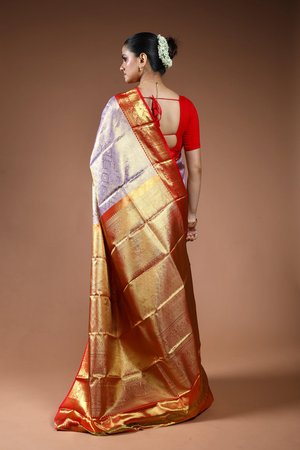 Lavender Tissue Kanjivaram Saree With Blouse Piece