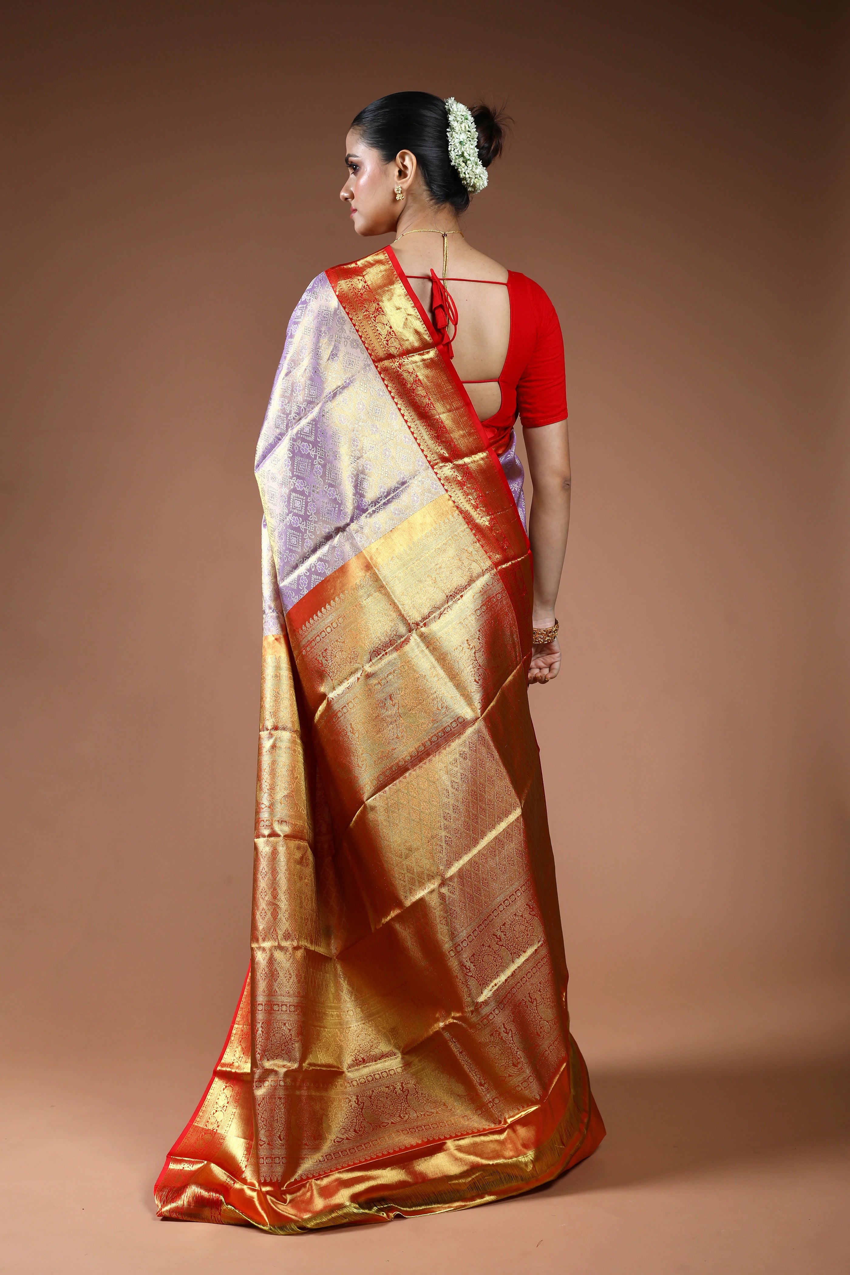 Lavender Tissue Kanjivaram Saree With Blouse Piece