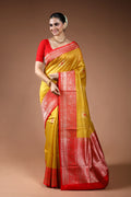 Mustard Yellow Tussar Banarasi Saree With Blouse Piece