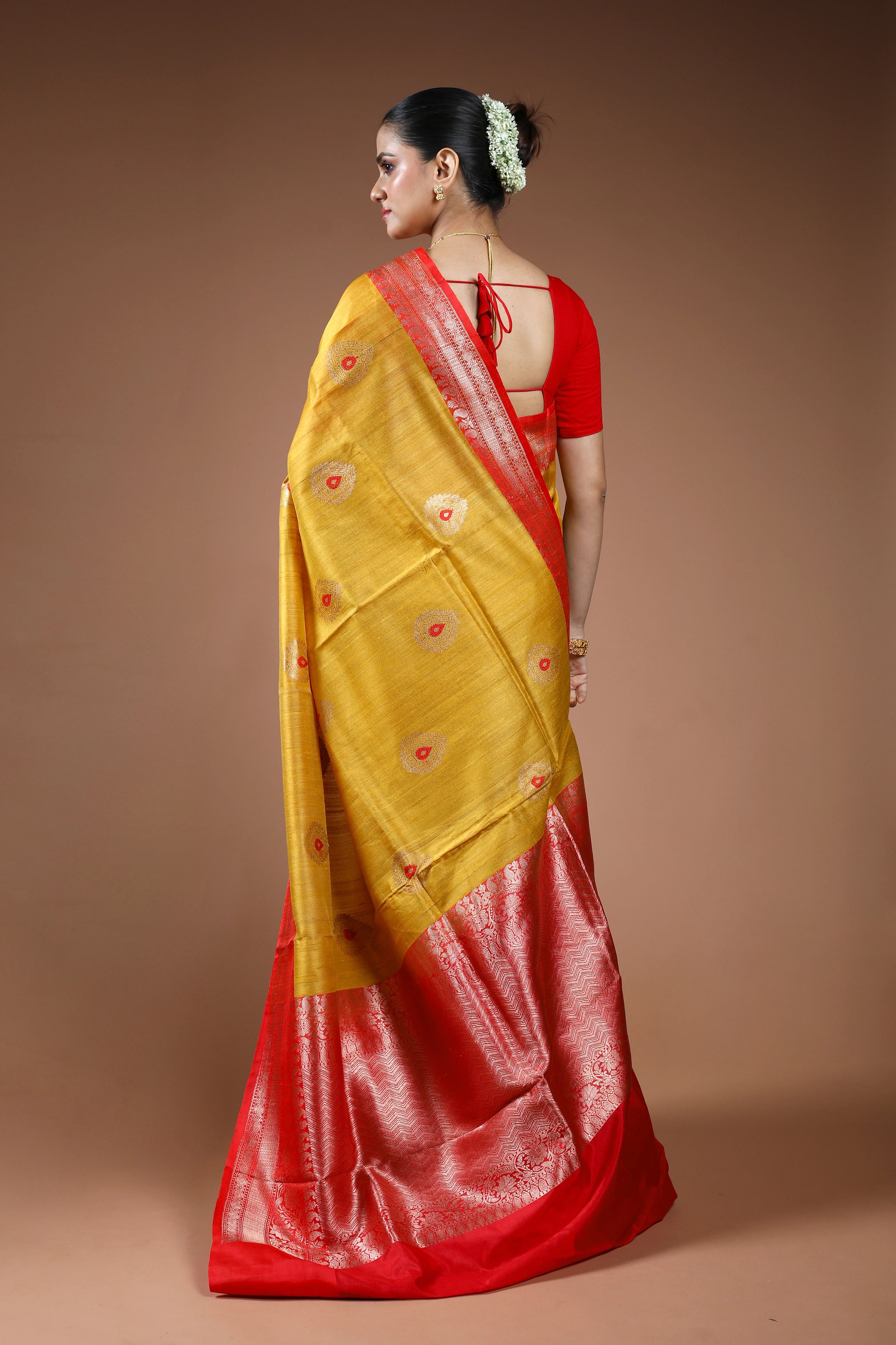 Mustard Yellow Tussar Banarasi Saree With Blouse Piece