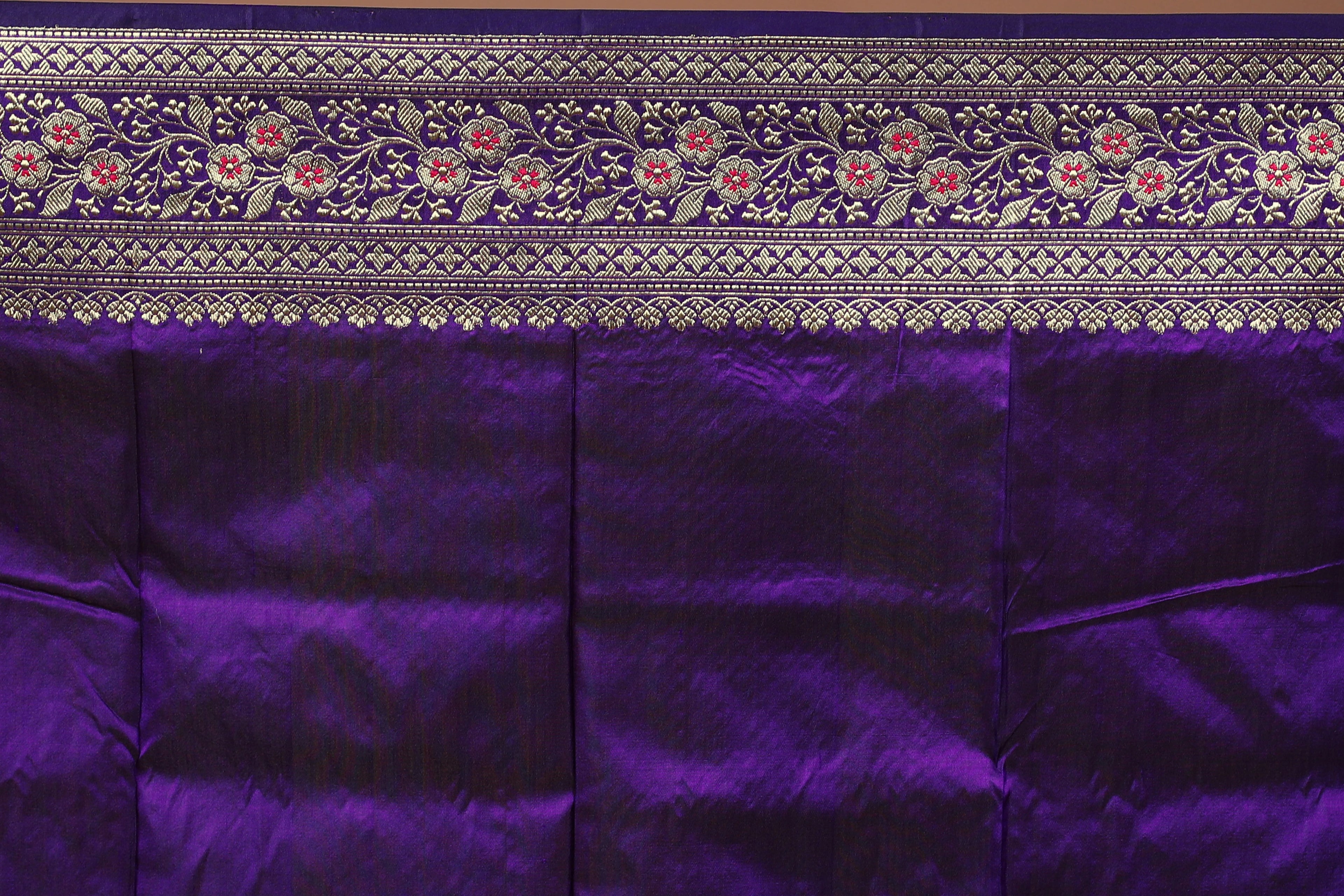 Purple Pure Katan Banarasi Saree With Blouse Piece