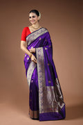 Purple Pure Katan Banarasi Saree With Blouse Piece