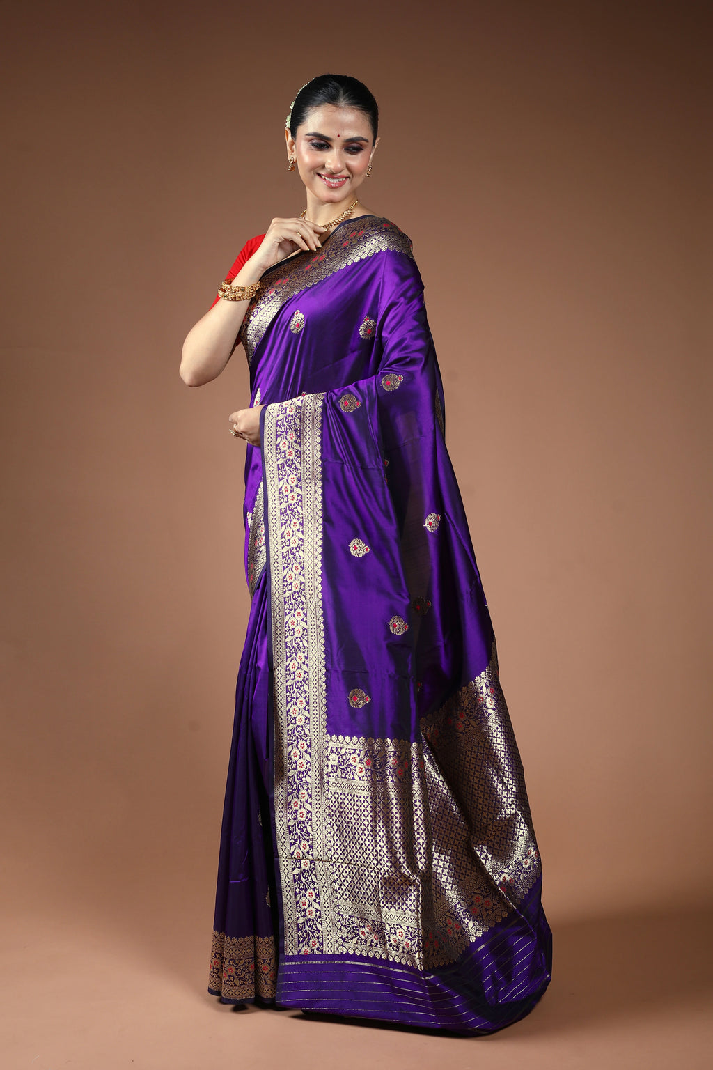 Purple Pure Katan Banarasi Saree With Blouse Piece