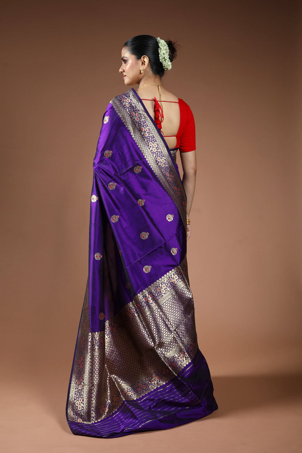 Purple Pure Katan Banarasi Saree With Blouse Piece