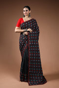 Black Tussar Hand Gujarati Saree With Blouse Piece