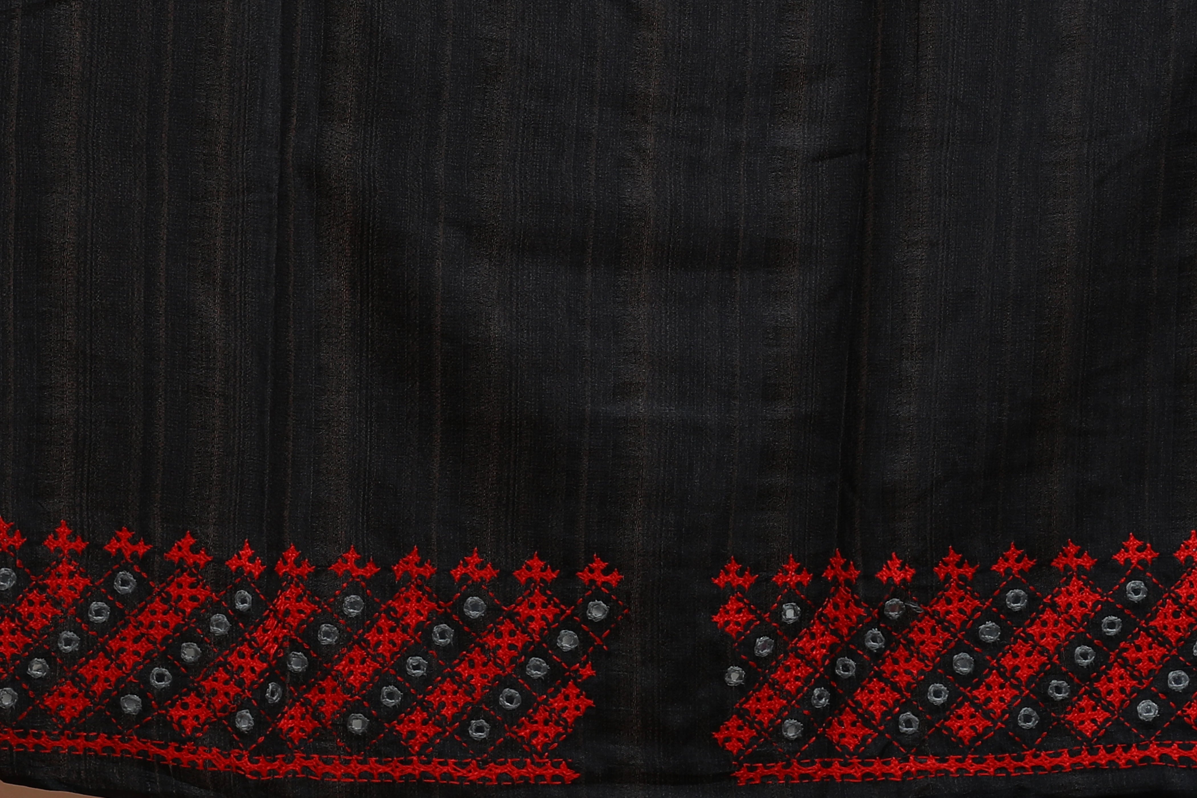 Black Tussar Hand Gujarati Saree With Blouse Piece