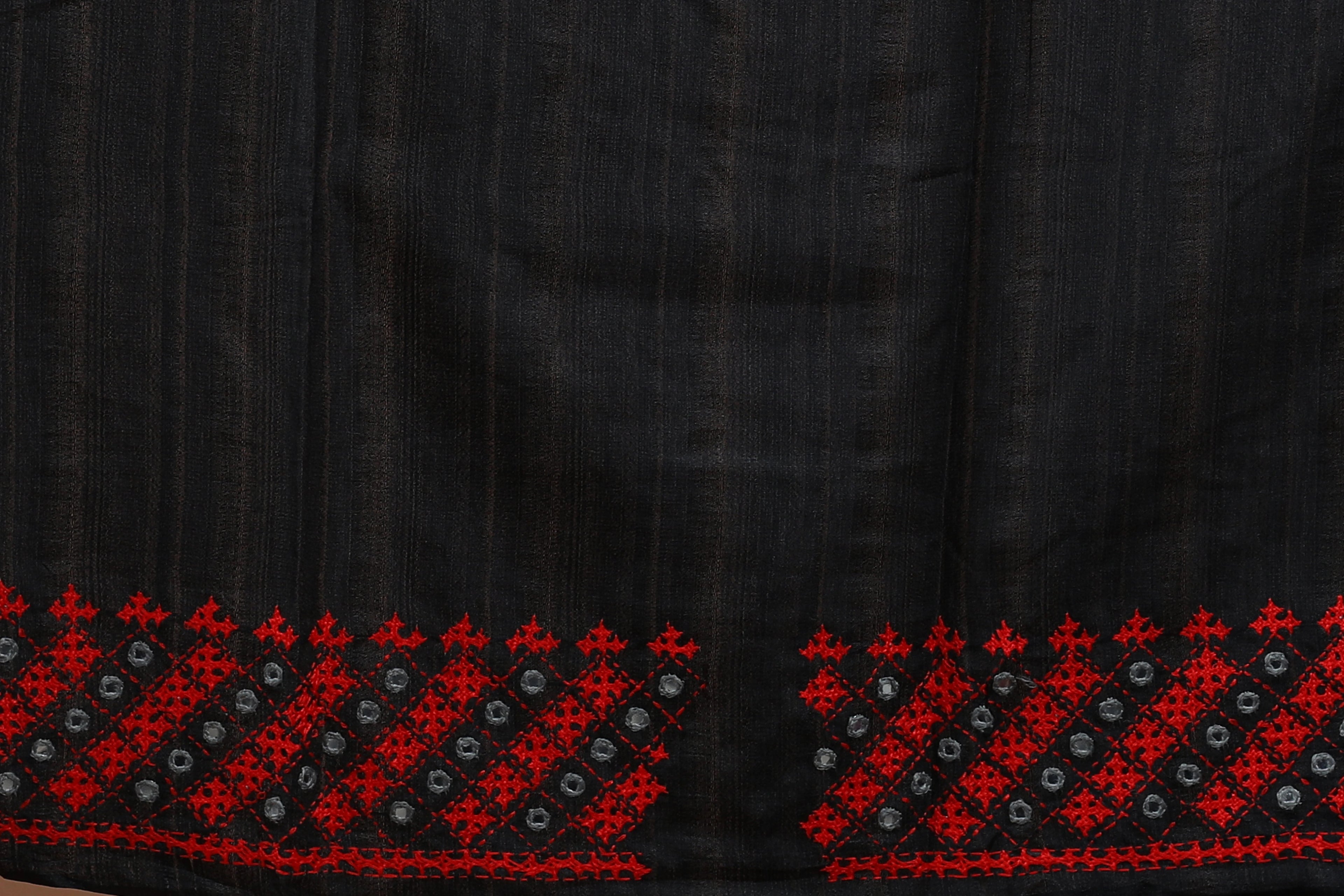 Black Tussar Hand Gujarati Saree With Blouse Piece
