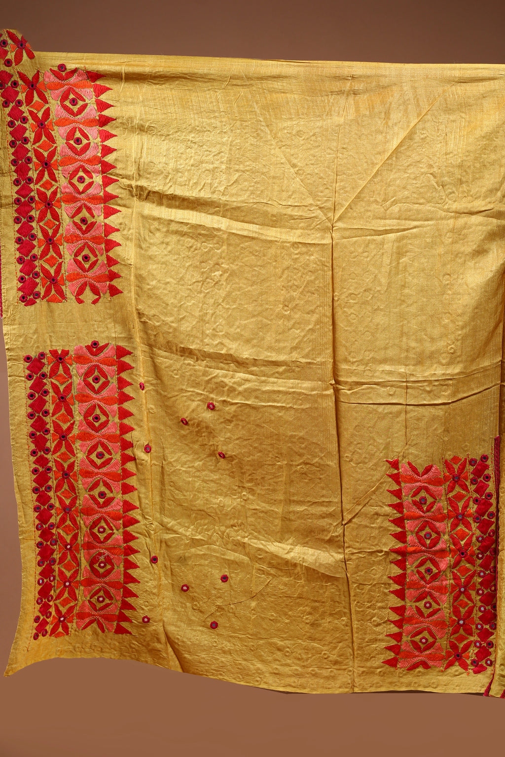 Mustard Yellow Tussar Kathiyawadi Saree With Blouse Piece