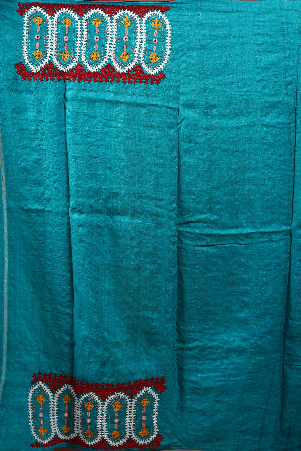 Turquoish Blue Tussar Hand Gujarati Saree With Blouse Piece