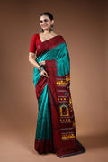 Rama Green Dolabedi Raw Silk Saree With Blouse Piece