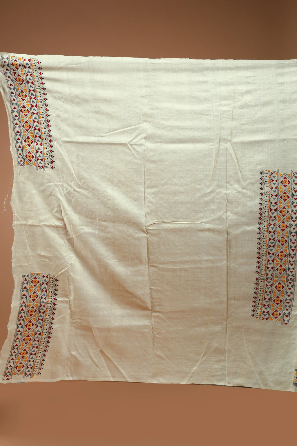 Offwhite Tussar Kantha Saree With Blouse Piece