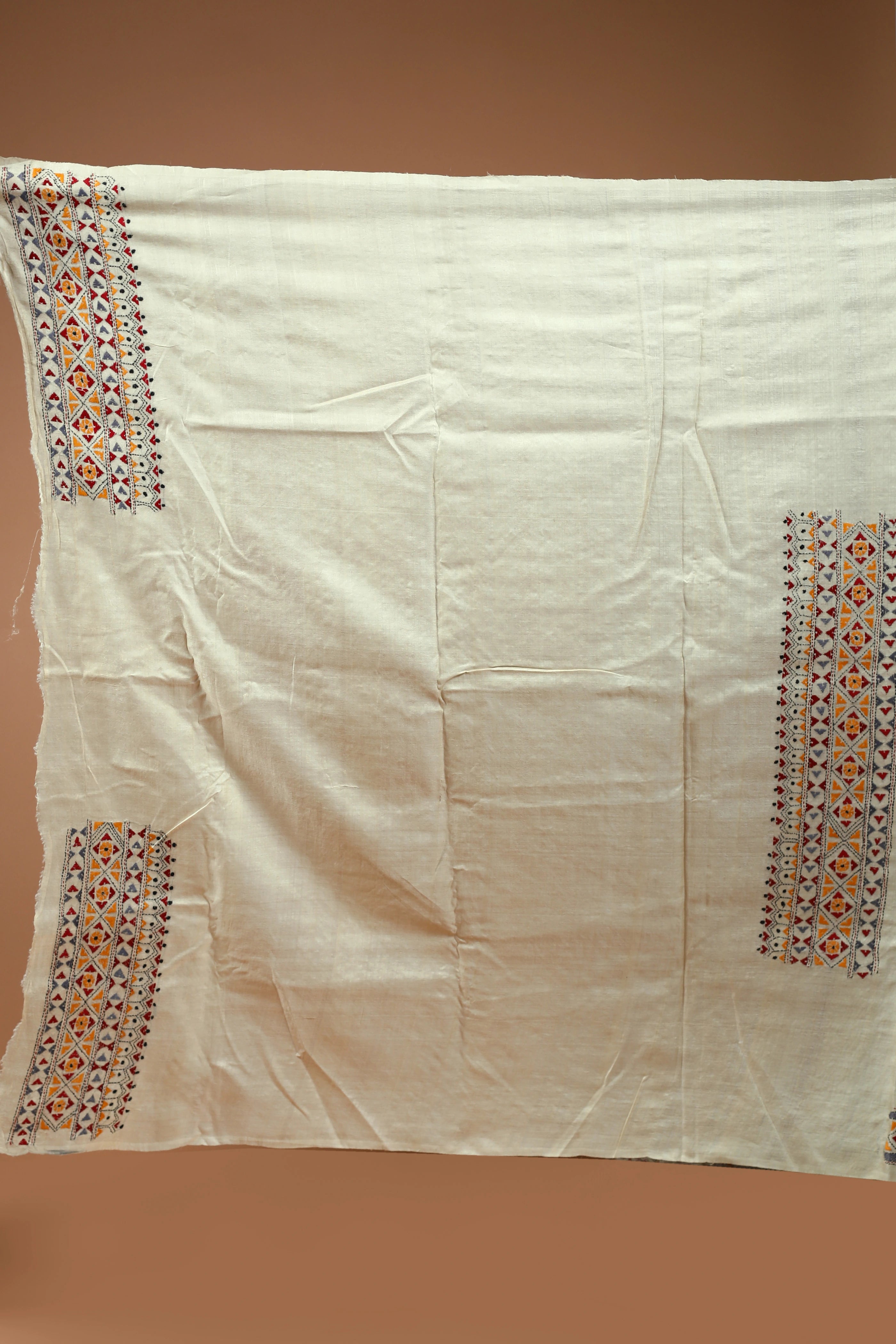Offwhite Tussar Kantha Saree With Blouse Piece