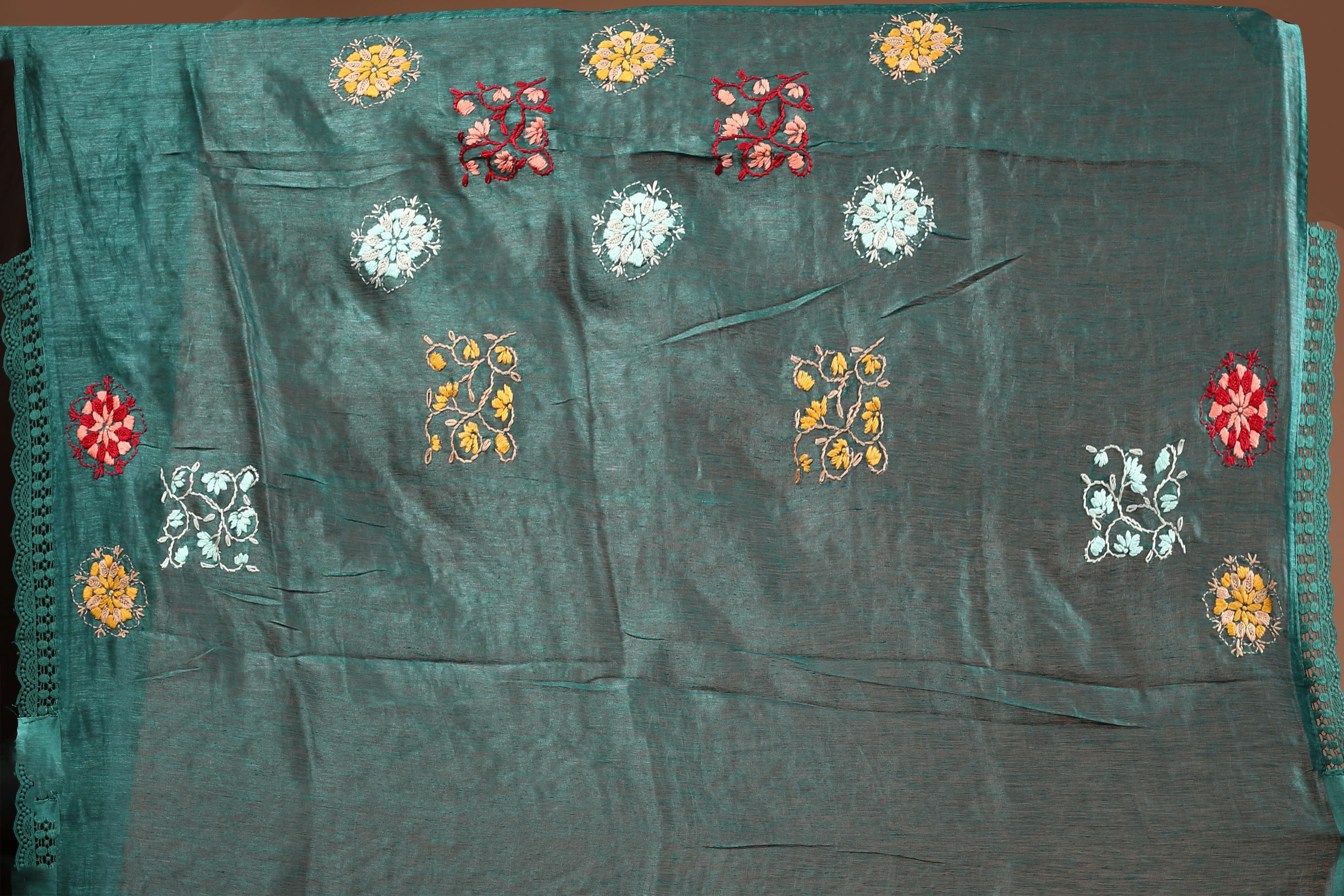 Forest Green Linen Fusion Saree With Blouse Piece
