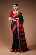 Black Chattisgarh Raw Silk Saree With Blouse Piece