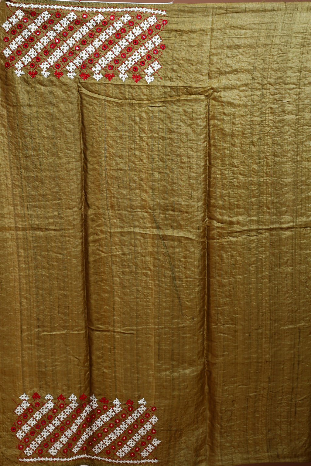 Dark Olive Green Tussar Hand Gujarati Saree With Blouse Piece