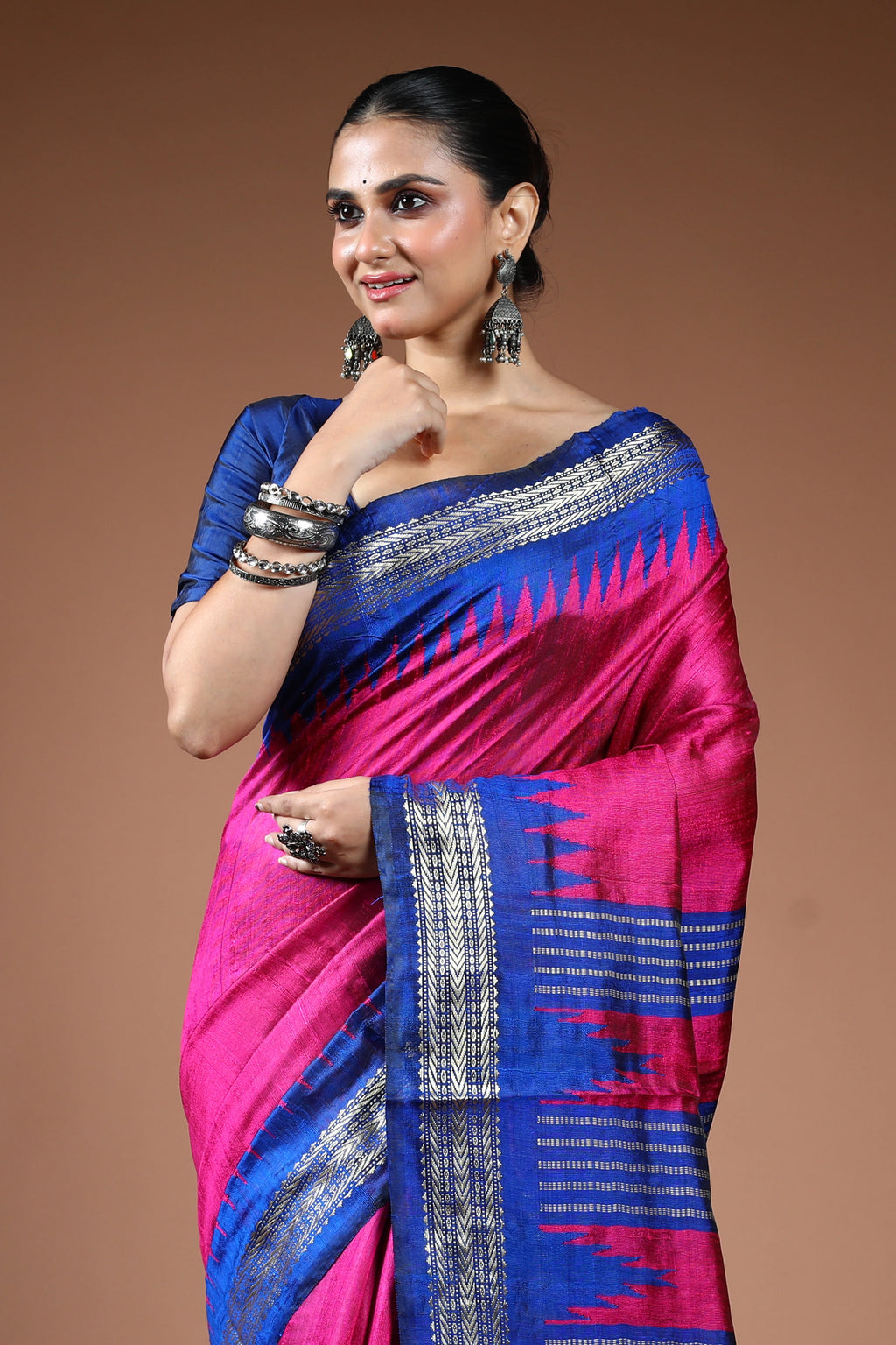 Magenda Blue Chattisgarh Raw Silk Saree With Blouse Piece