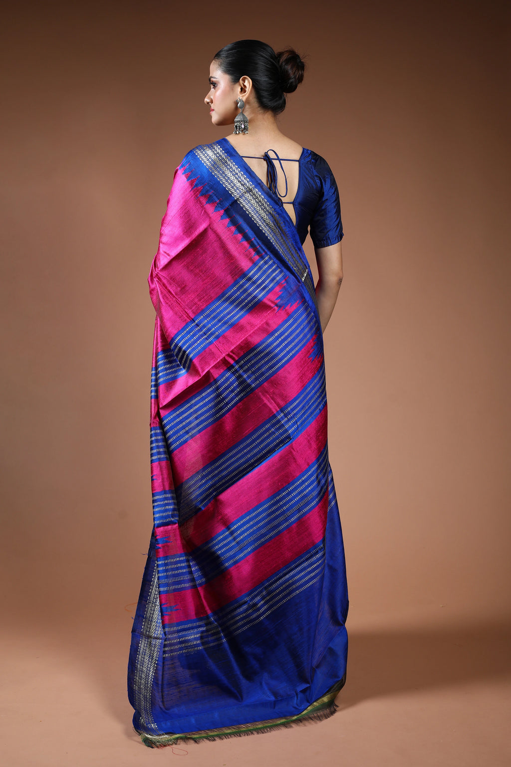 Magenda Blue Chattisgarh Raw Silk Saree With Blouse Piece