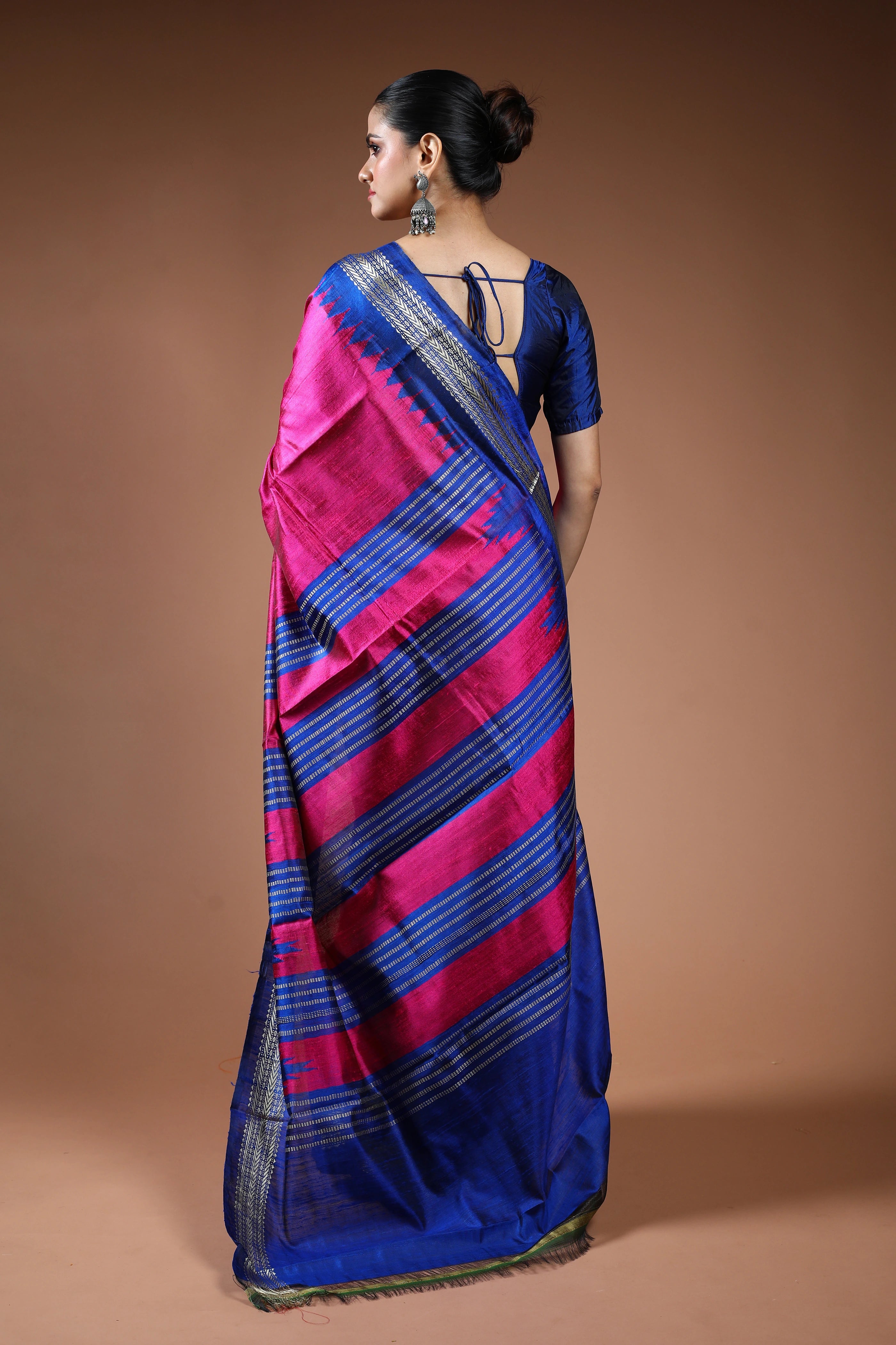 Magenda Blue Chattisgarh Raw Silk Saree With Blouse Piece