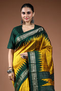 Neon Green Chattisgarh Raw Silk Saree With Blouse Piece