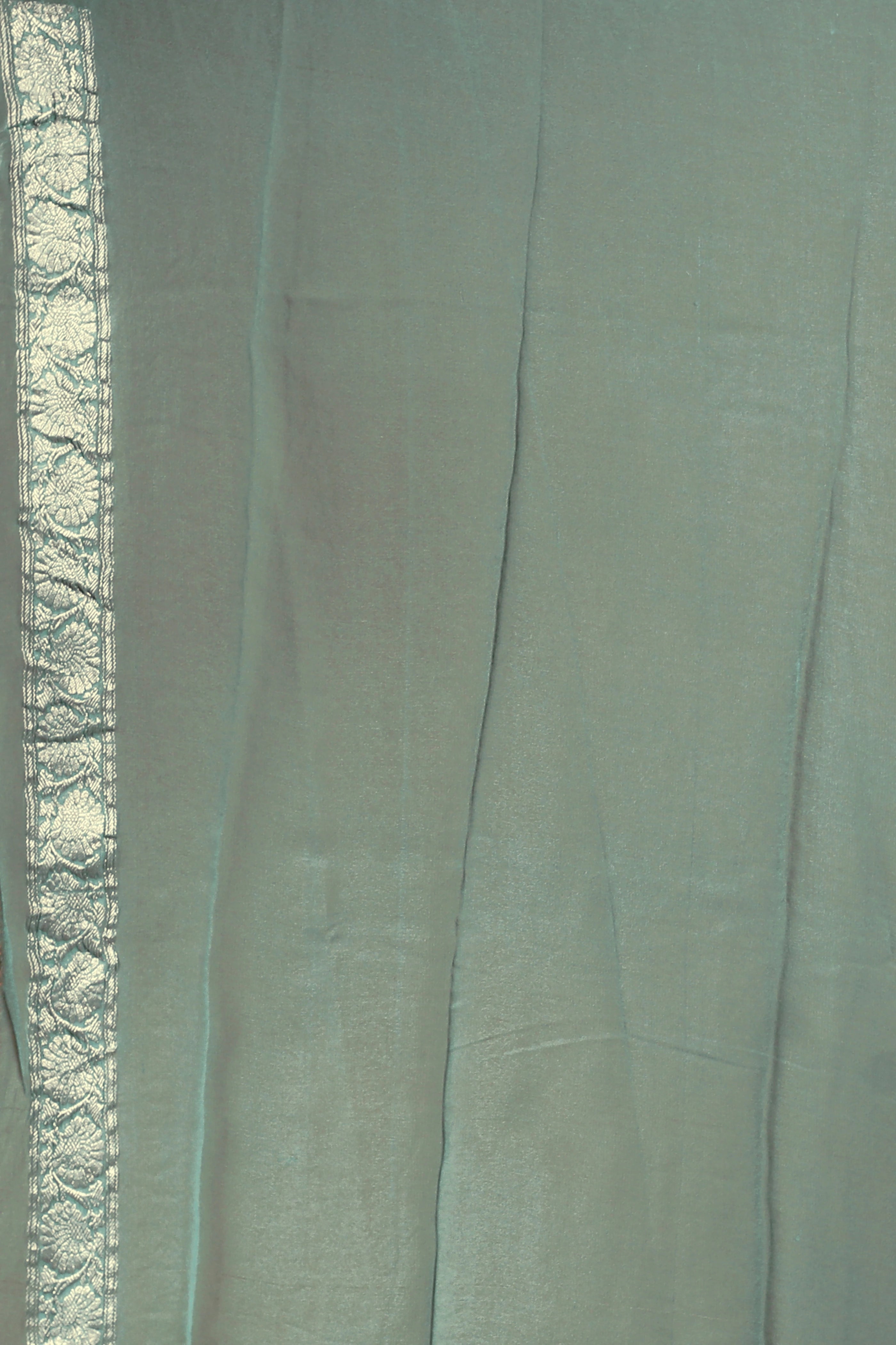 Dusty Sea Green Chiffon Banarasi Saree With Blouse Piece