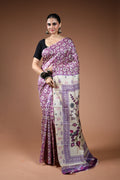 Purple Offwhite Tussar Printed Saree With Blouse Piece