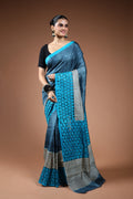 Turquoish Tussar Cutwork Saree With Blouse Piece