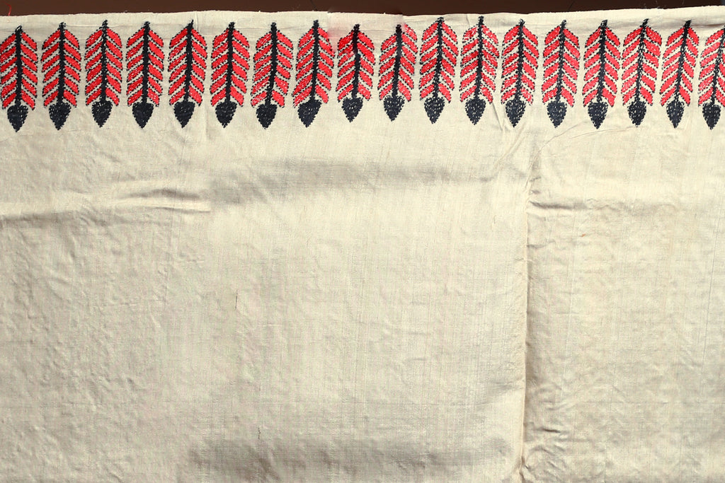 Offwhite Tussar Kantha Saree With Blouse Piece