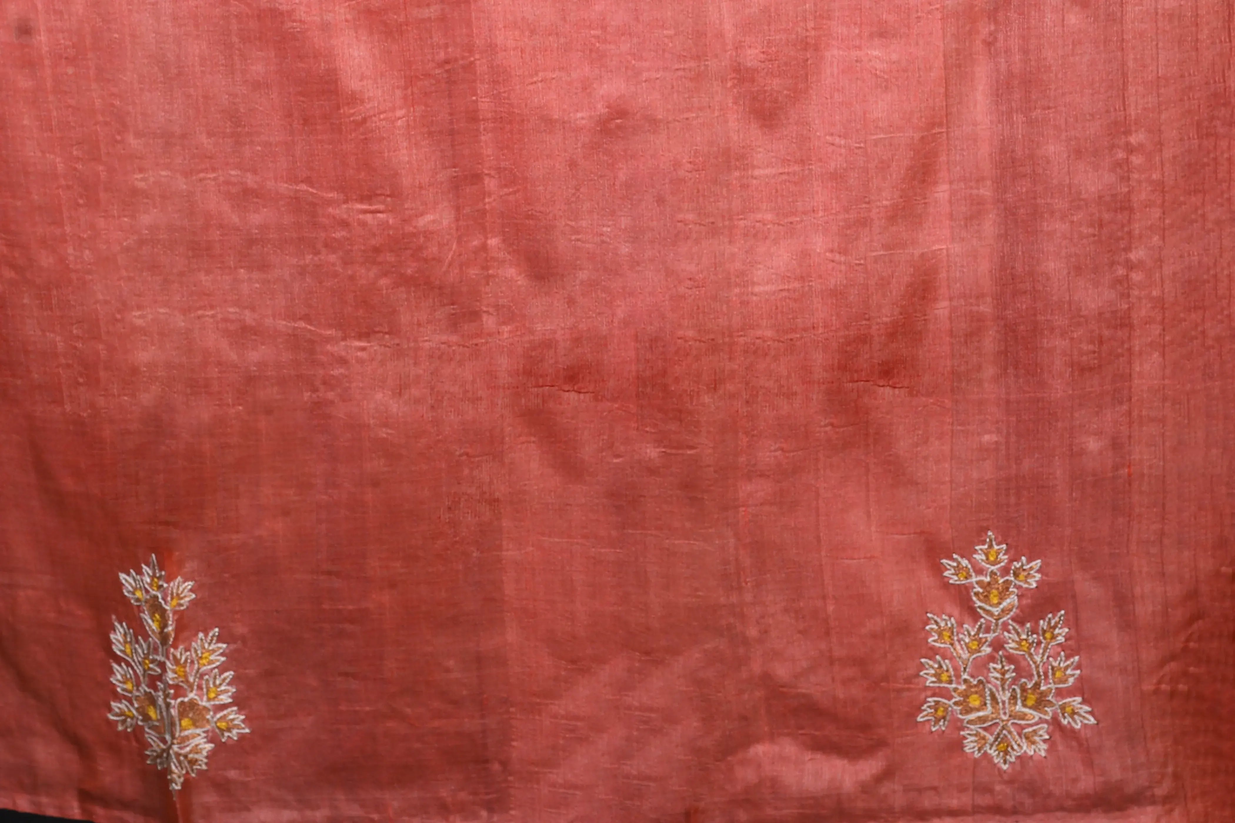 Peach & Pink Tussar Tussar Saree With Blouse Piece