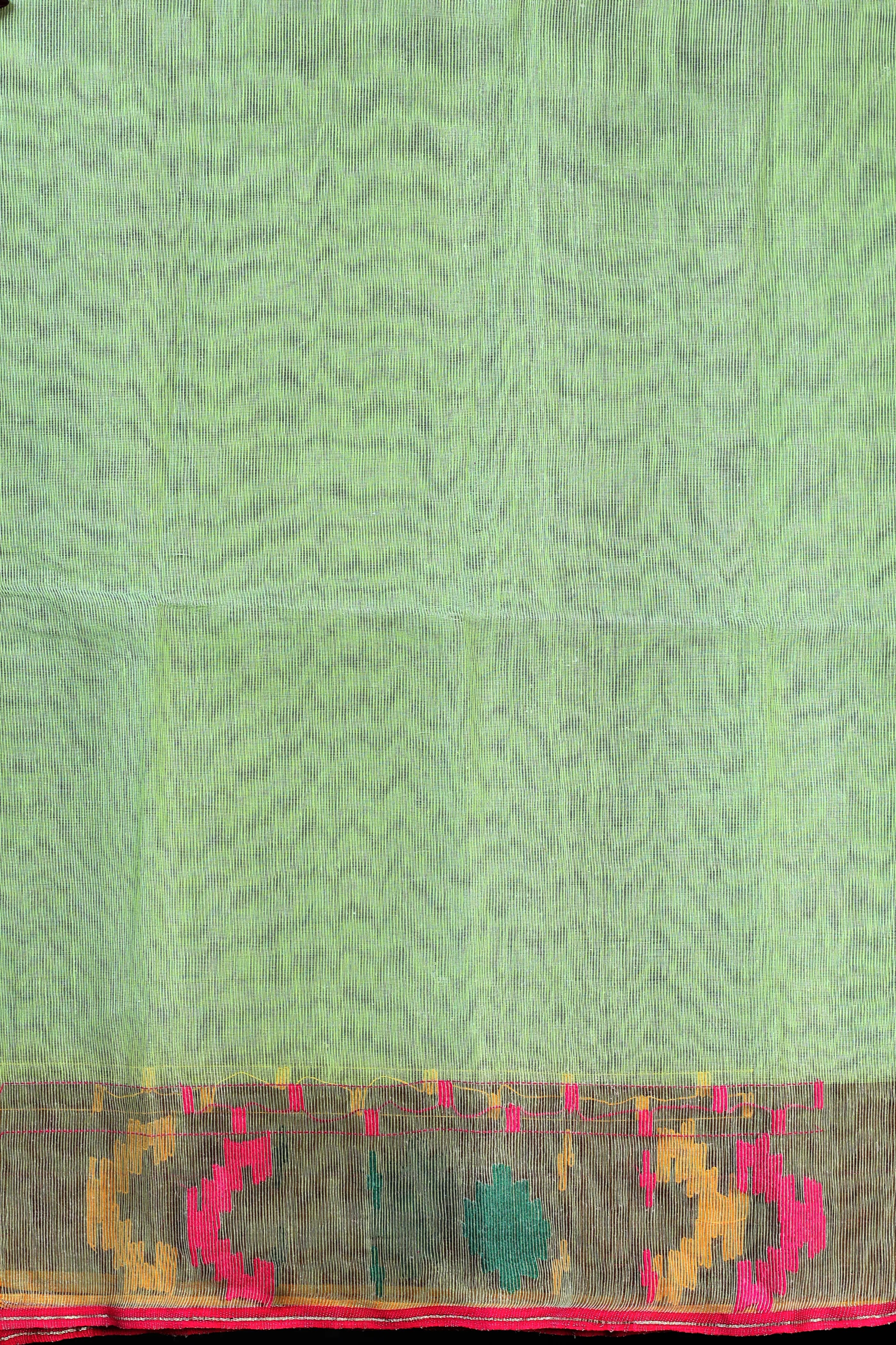 Green Rani Dhakai Jamdani Saree With Blouse Piece