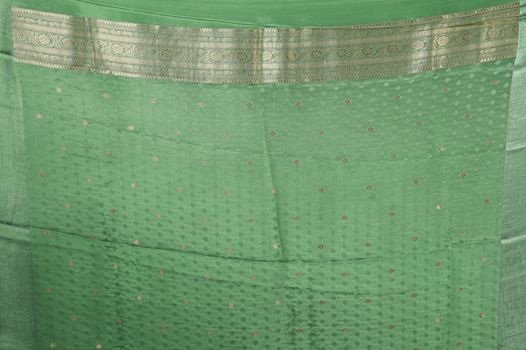 Pista Green Semi Mashru Banarasi Saree With Blouse Piece