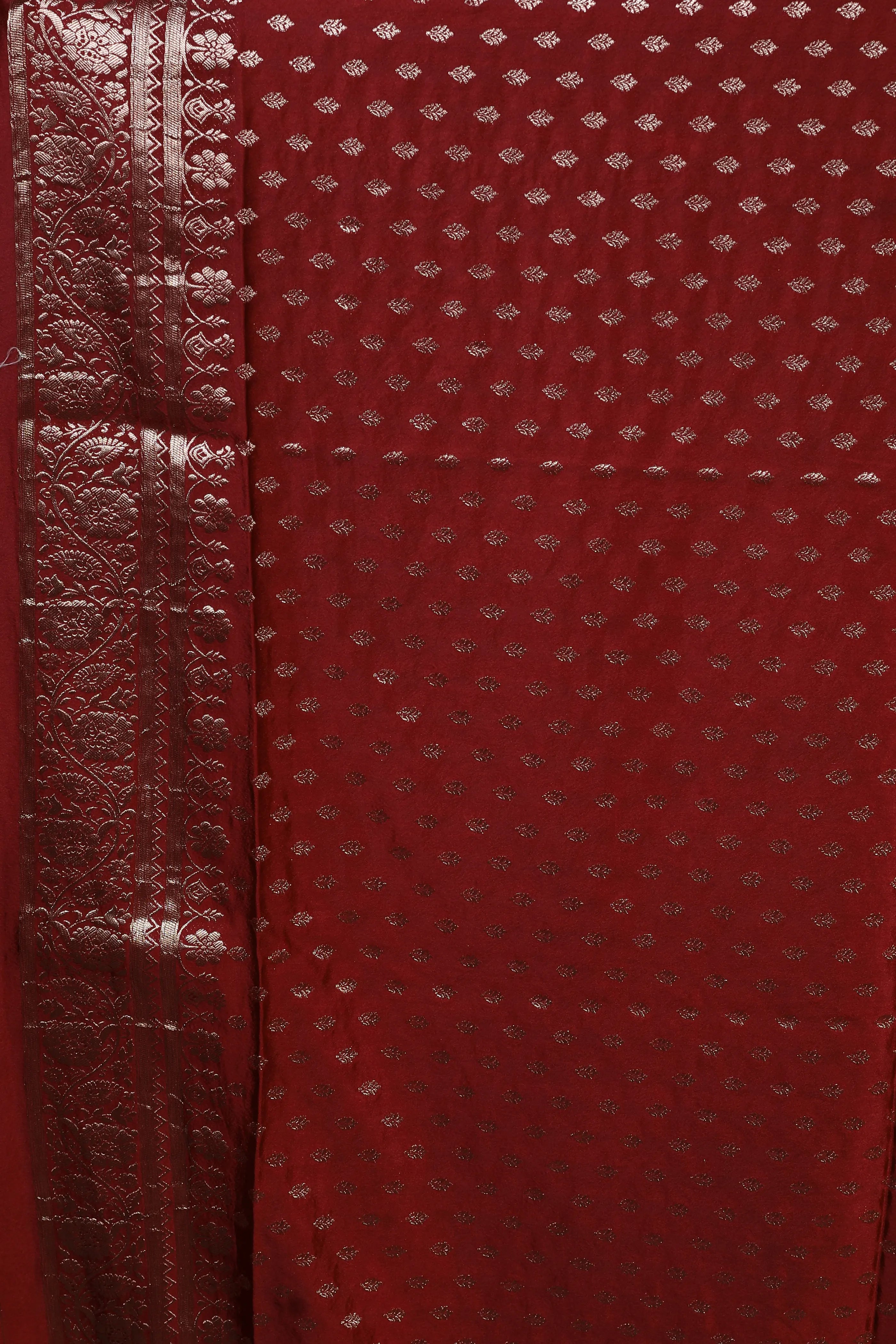 Maroon Blended Crepe Banarasi Saree With Blouse Piece
