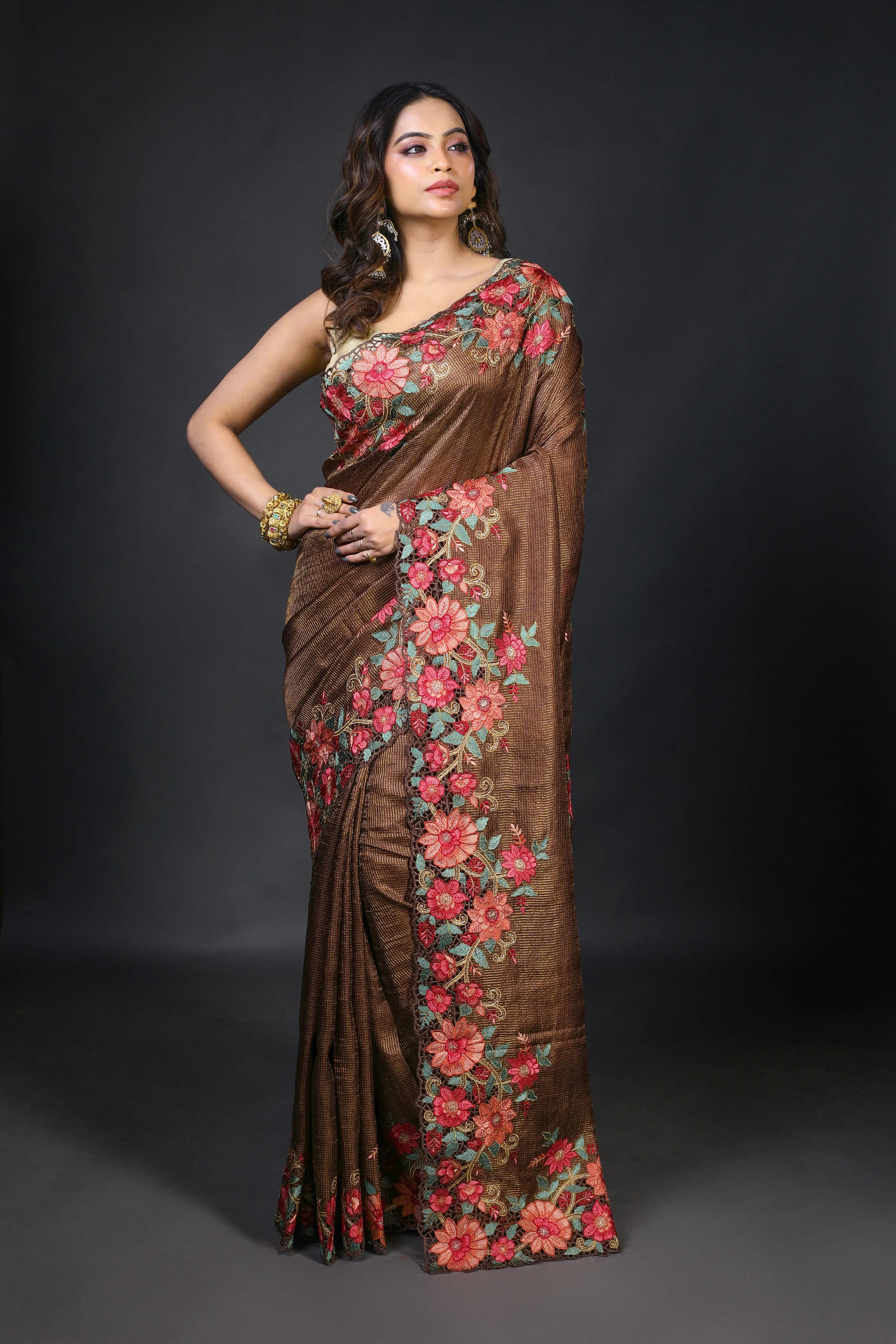 Copper Tussar Saree With Blouse Piece