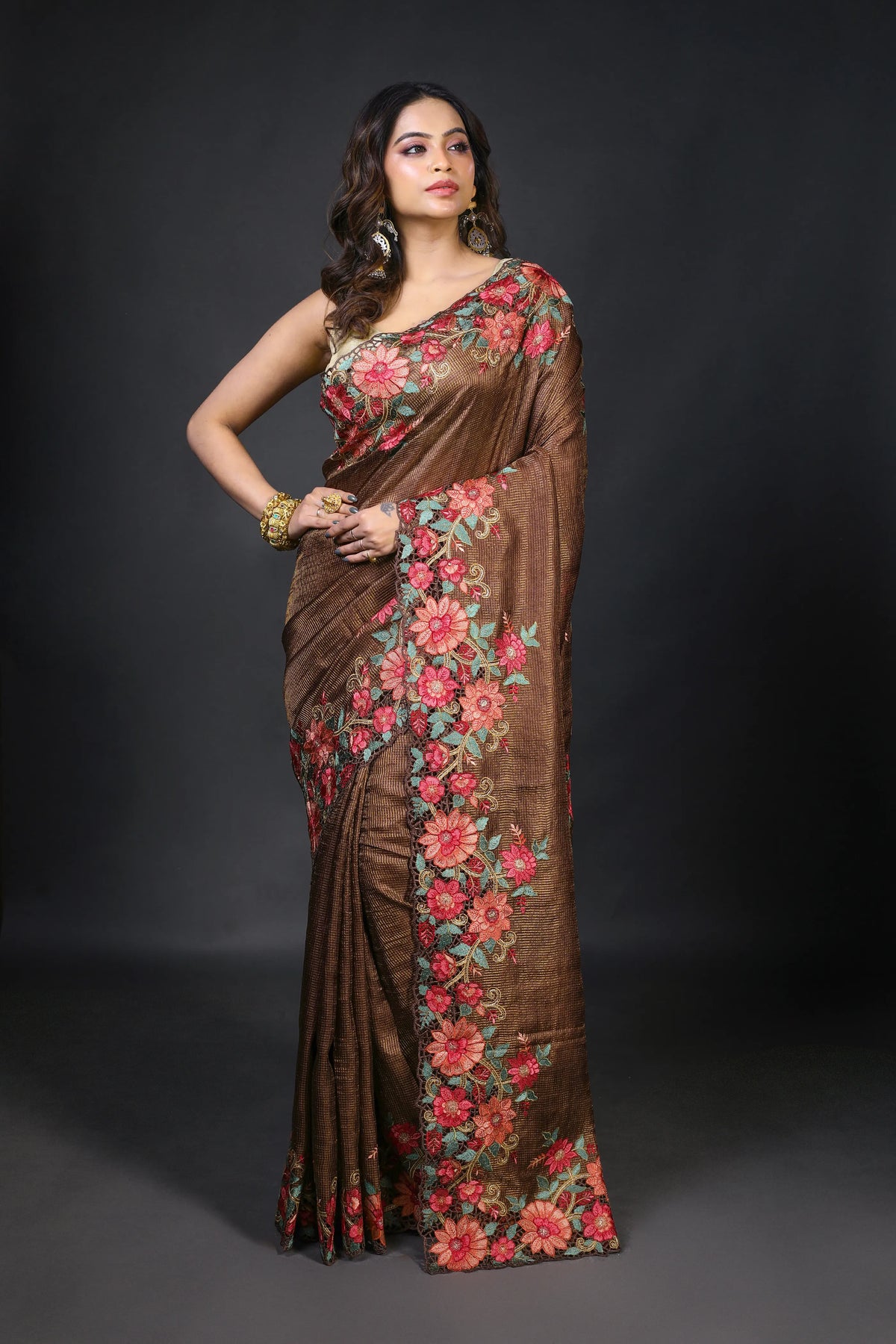 Copper Tussar Saree With Blouse Piece