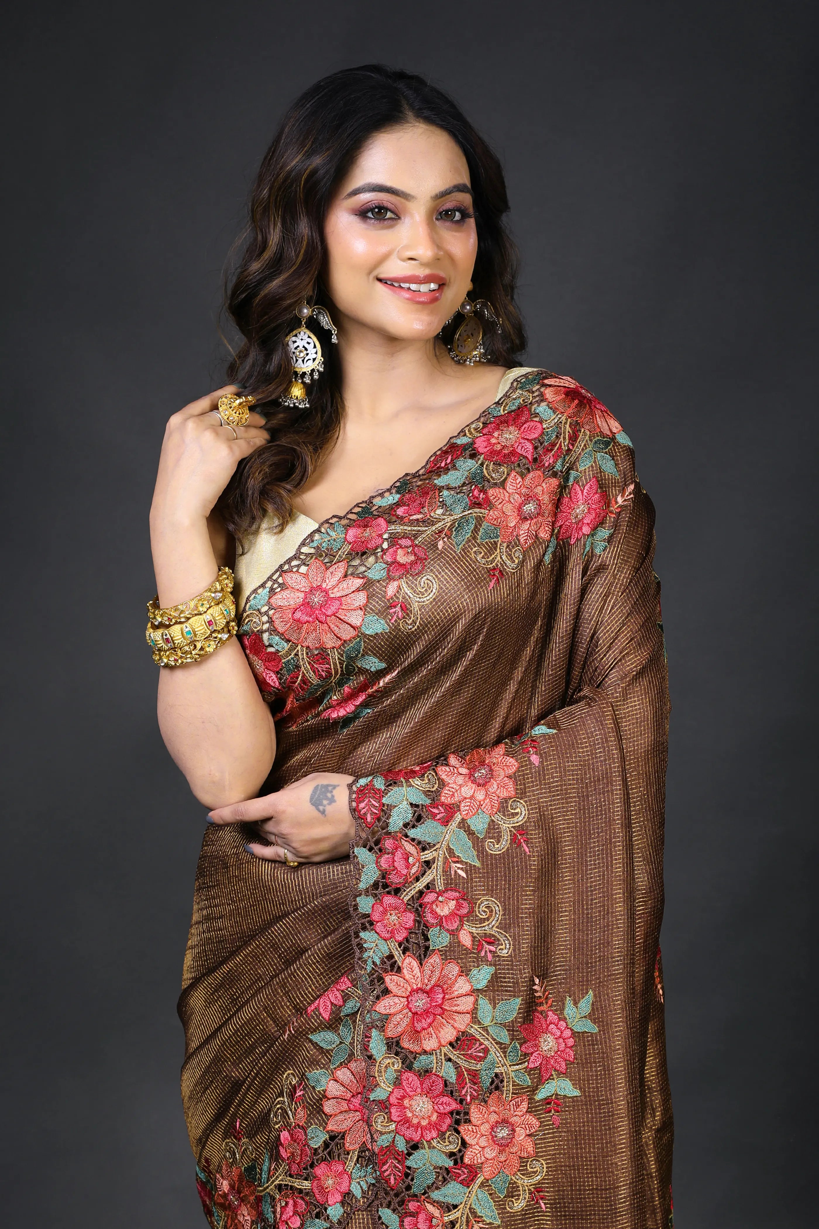 Copper Tussar Saree With Blouse Piece