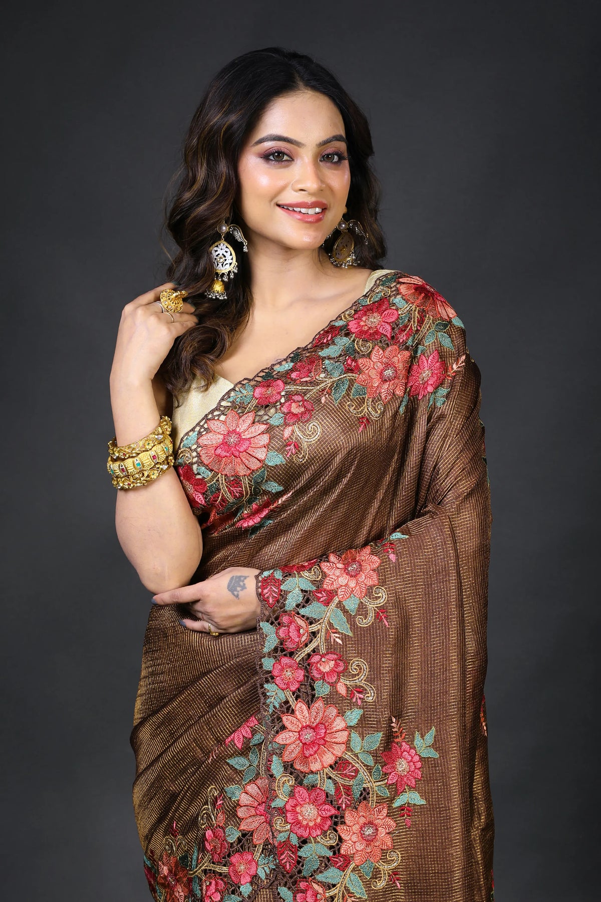 Copper Tussar Saree With Blouse Piece