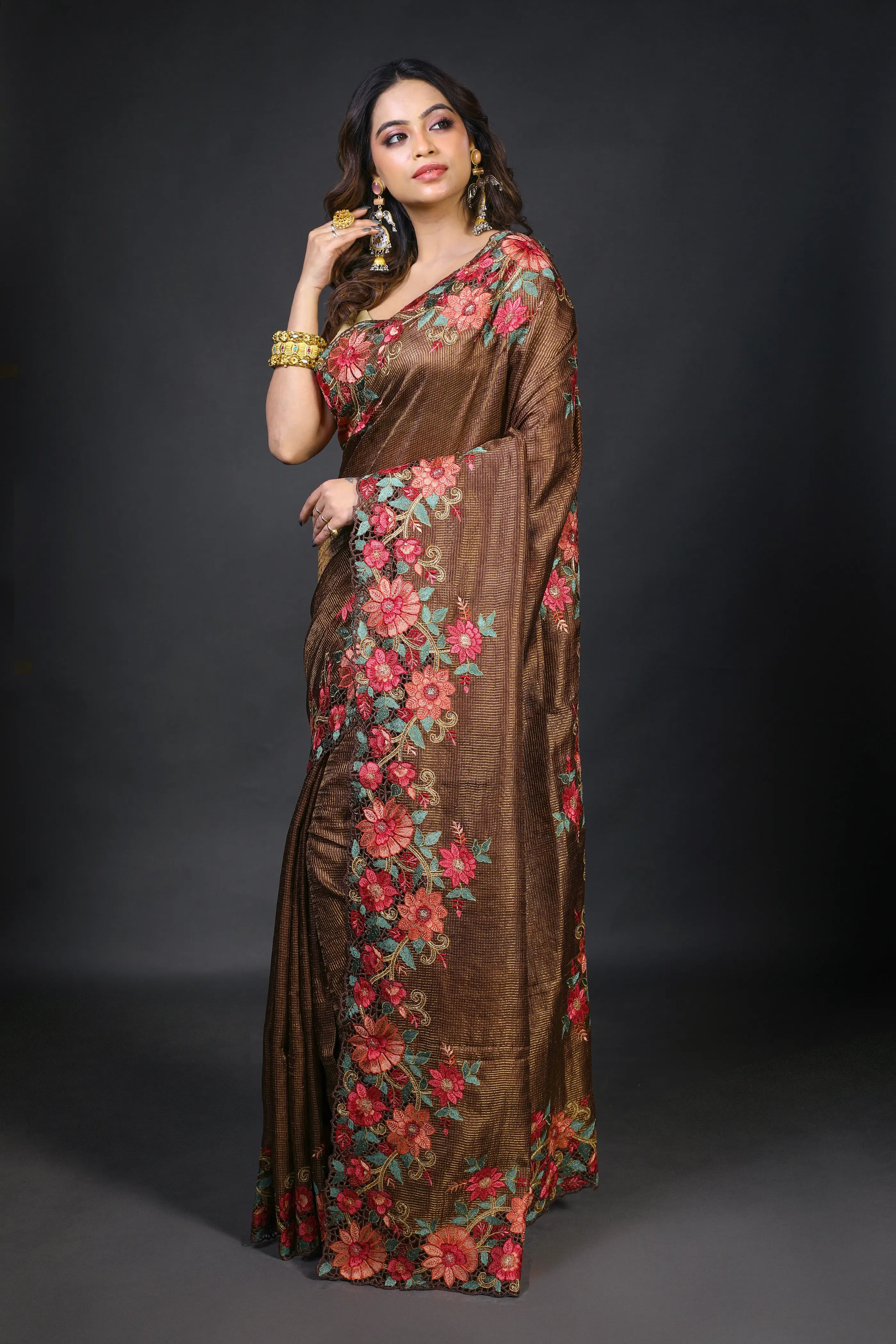 Copper Tussar Saree With Blouse Piece
