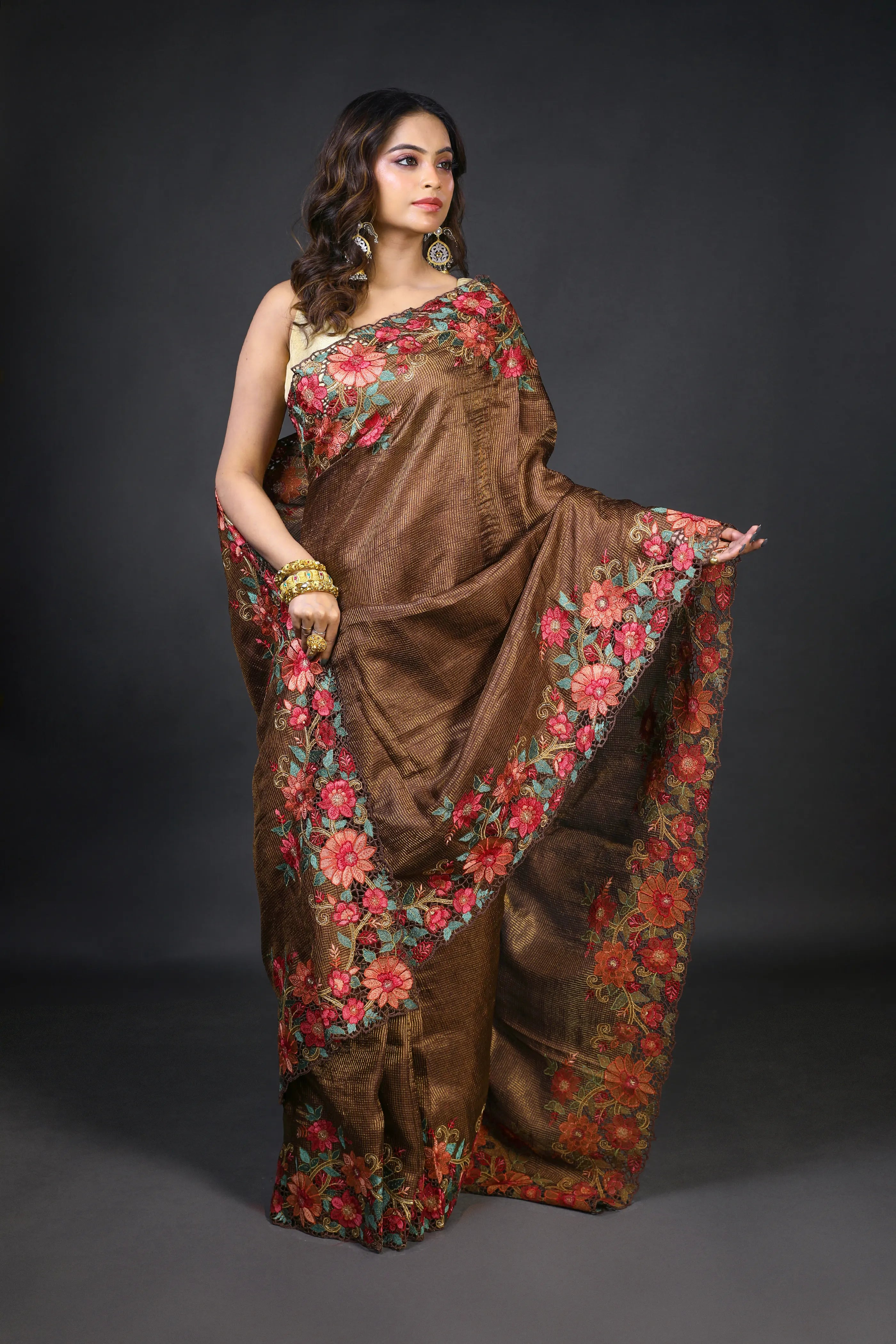 Copper Tussar Saree With Blouse Piece