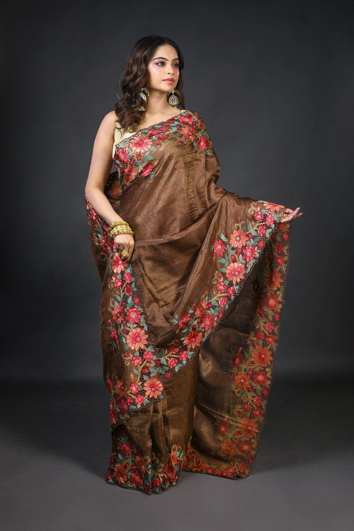 Copper Tussar Saree With Blouse Piece