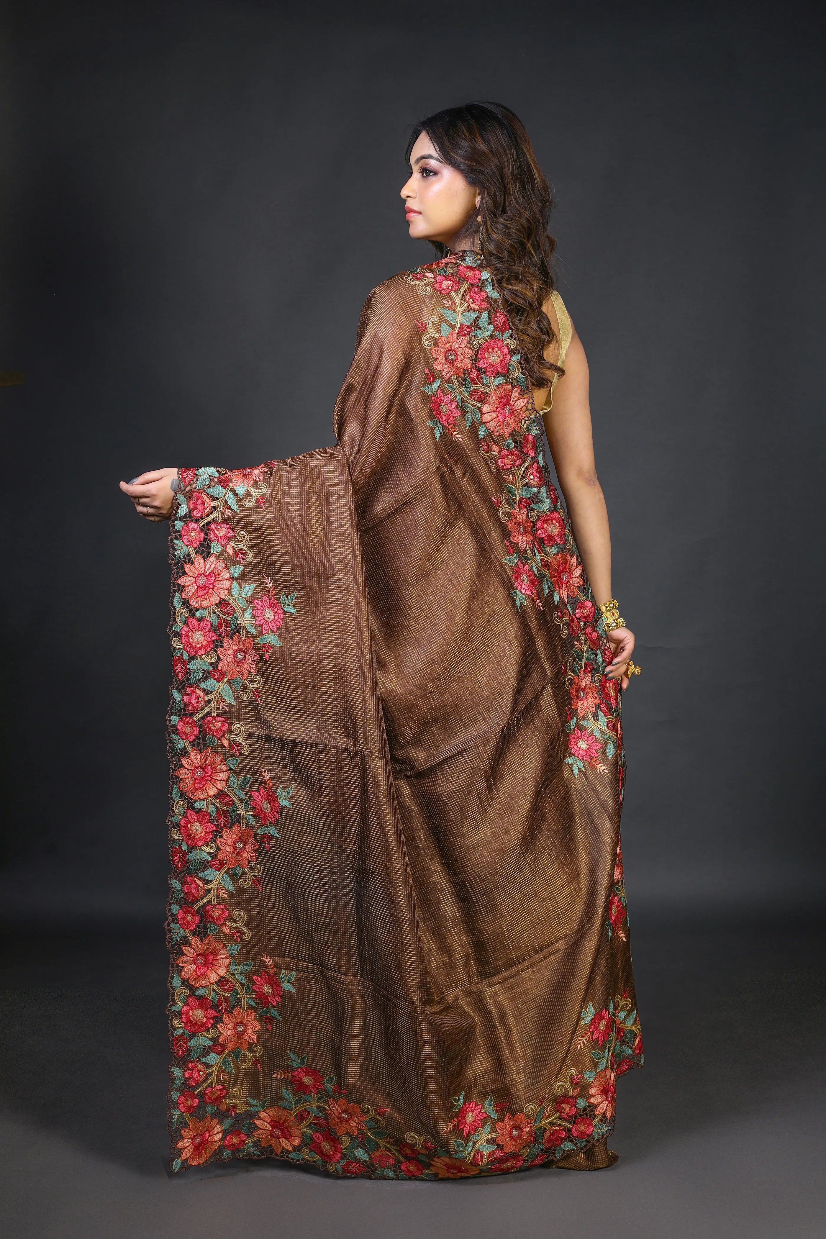 Copper Tussar Saree With Blouse Piece