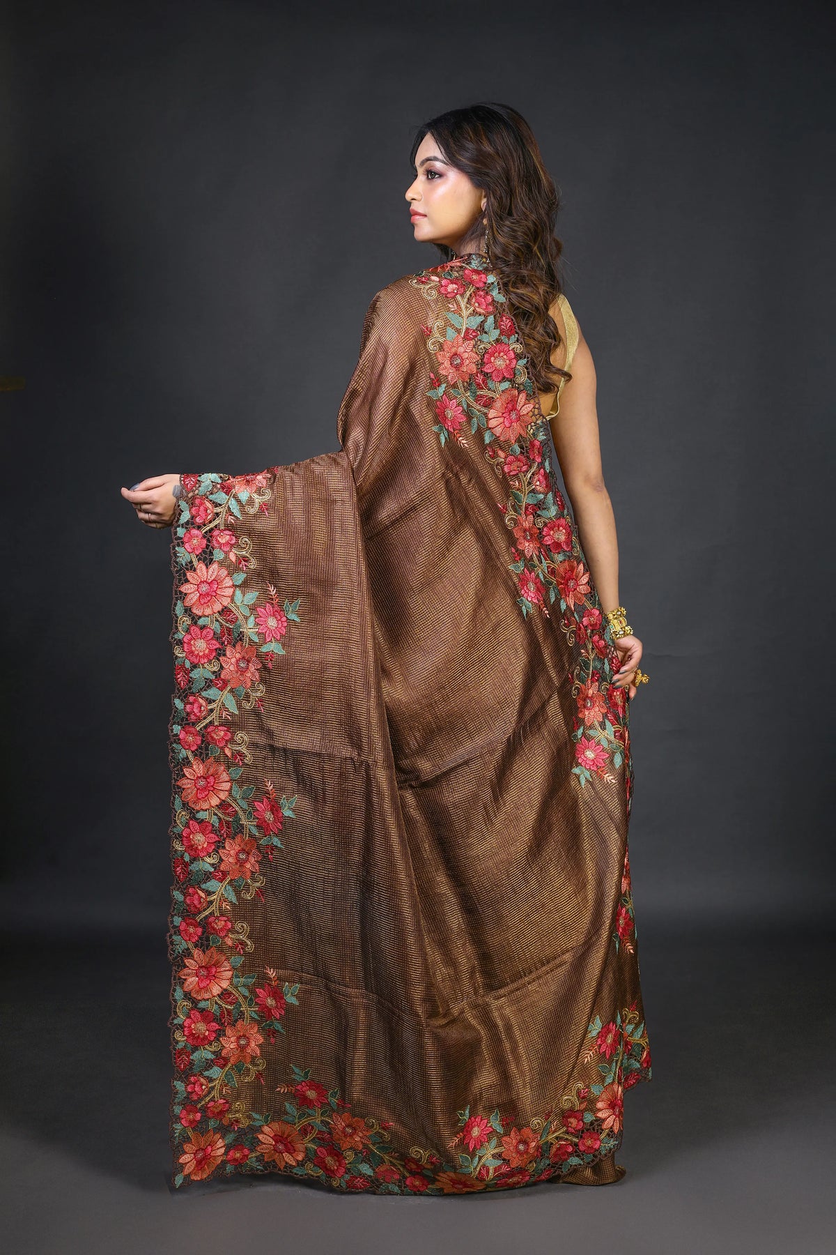 Copper Tussar Saree With Blouse Piece