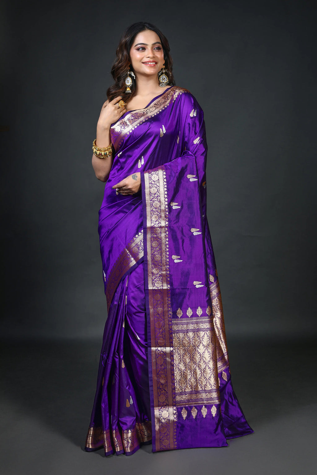 Purple Katan Banarasi Saree With Blouse Piece