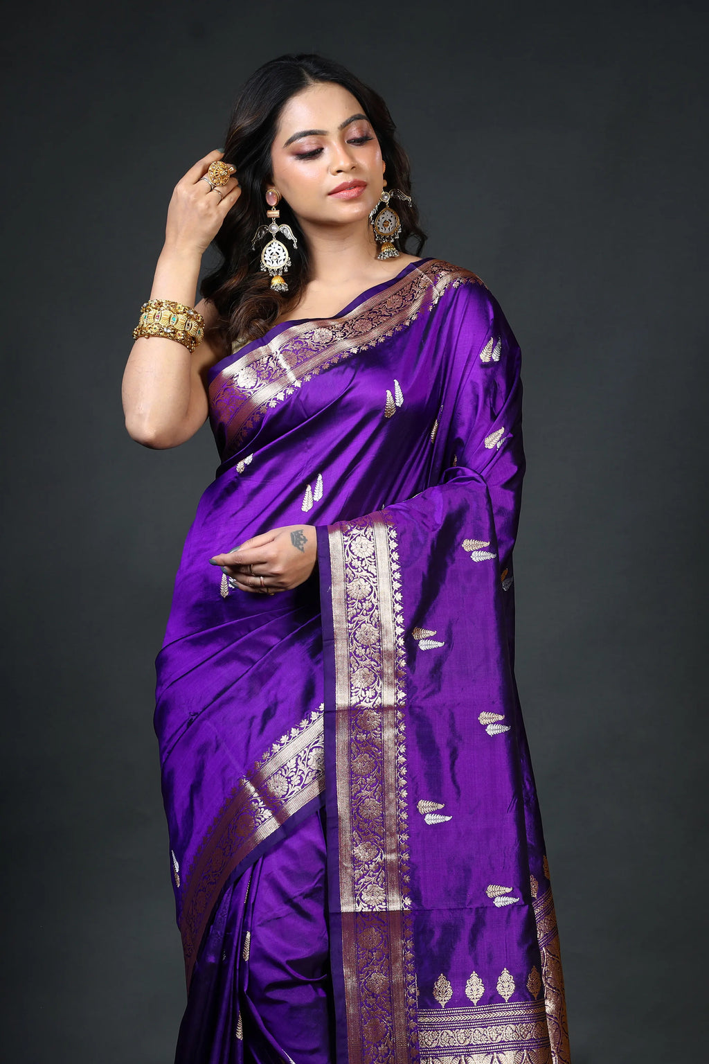 Purple Katan Banarasi Saree With Blouse Piece