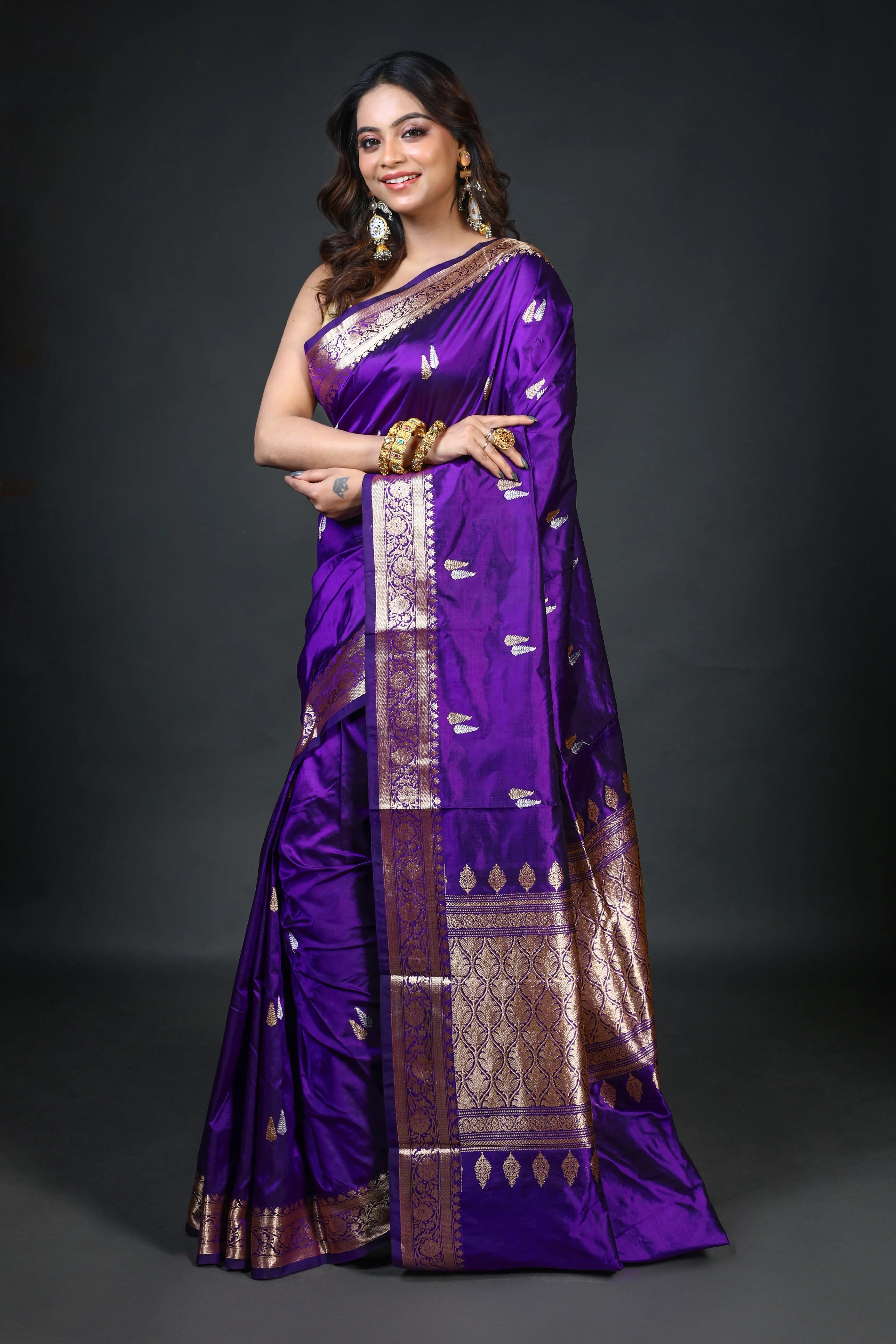 Purple Katan Banarasi Saree With Blouse Piece