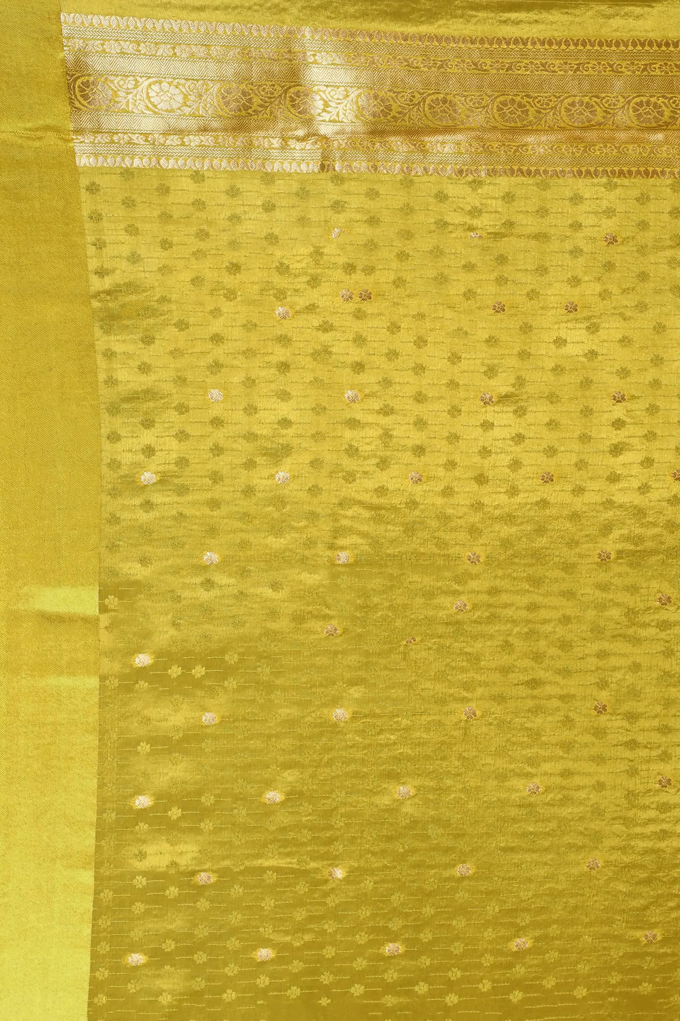Solid Yellow Semi Mashru Banarasi Saree With Blouse Piece