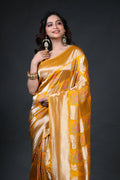 Mango Yellow Semi Mashru Banarasi Saree With Blouse Piece