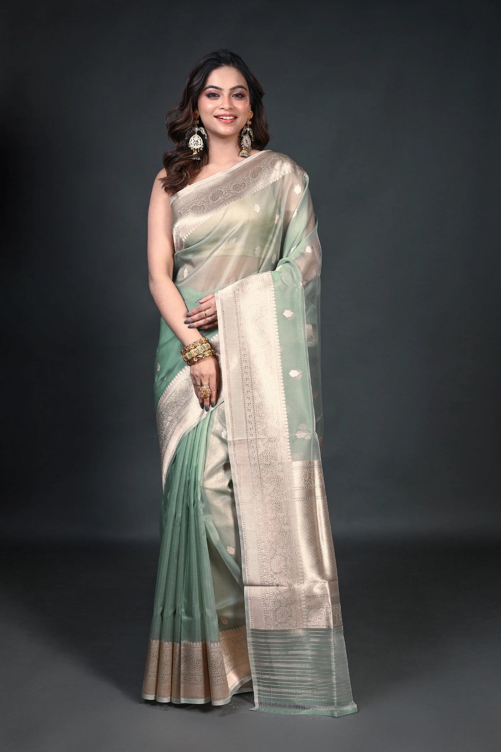 Light Beige Kora Banarasi Saree With Blouse Piece